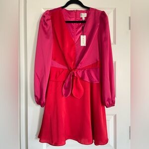 Milly Stella Satin Vibrant Pink and Red Colorblock Long Sleeve Dress 6
